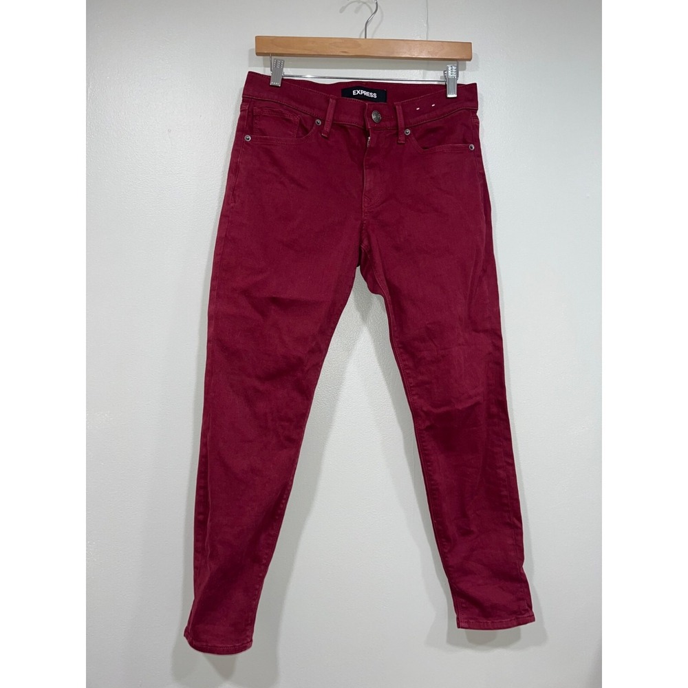 Express Women's Chopped Leggings Jeans Mid Rise Size 4 Red Stretch